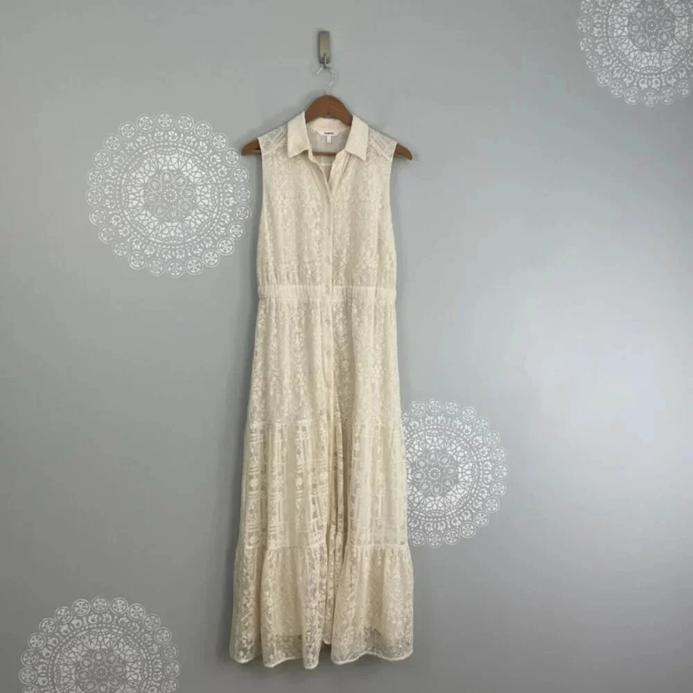Desigual Long Embroidered Button Front Shirt Dress Crudo Size Large - Picture 1 of 6